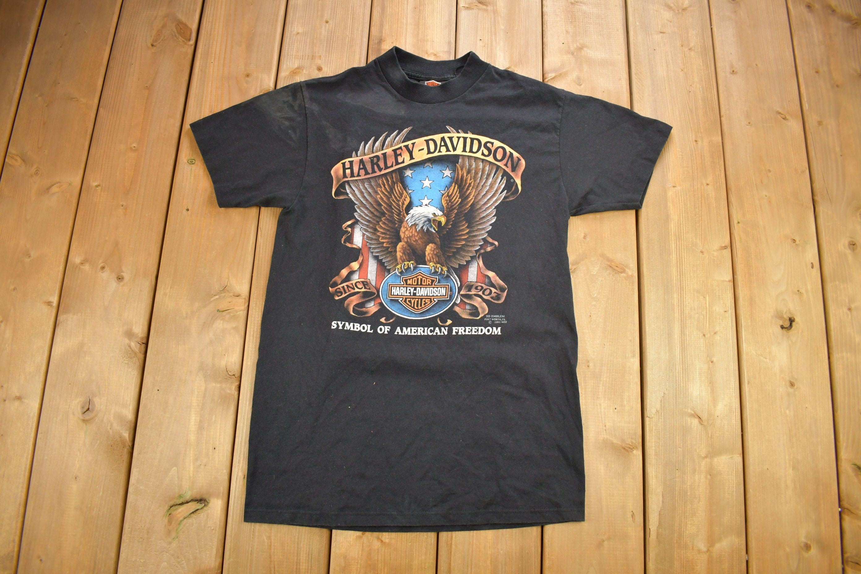 Vintage 1991 Harley Davidson 3D Emblem Spartanburg SC T-Shirt Single Stitch