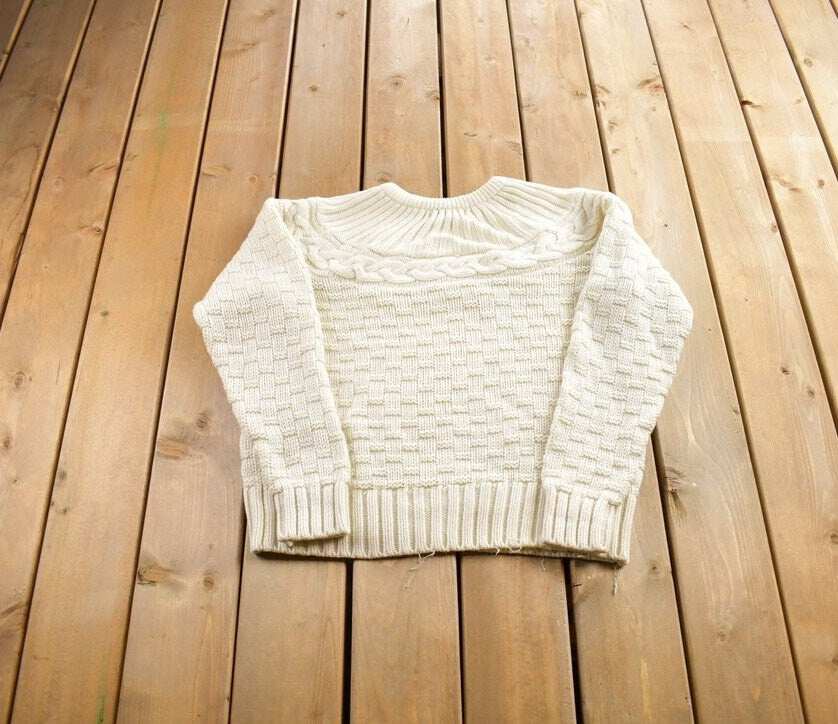 Vintage 1980s Premises 3D Coloured Cable Knit Crewneck Sweater Size S