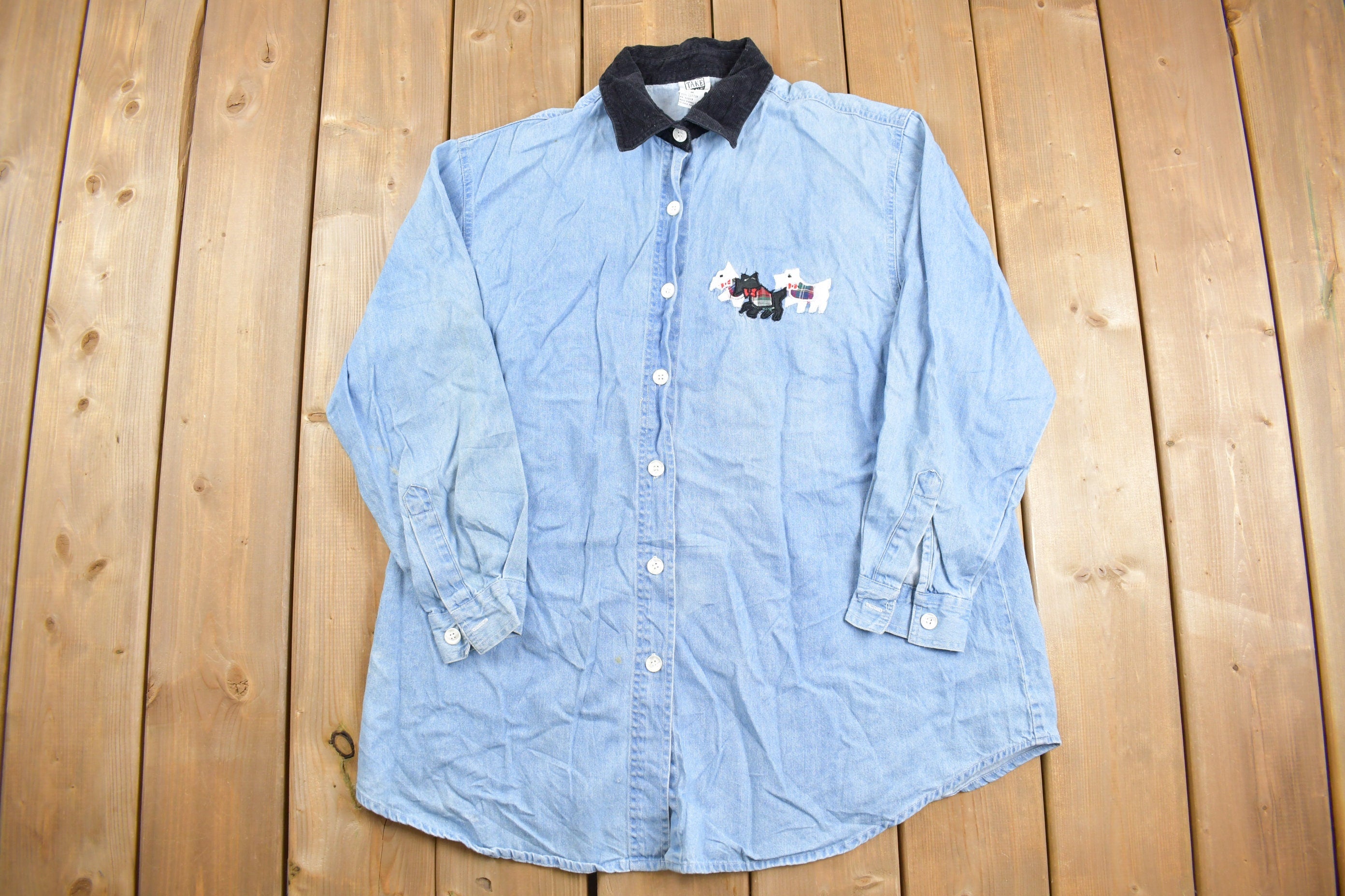 Vintage 1990s Take Nine Corduroy Collar Denim Button Up Shirt