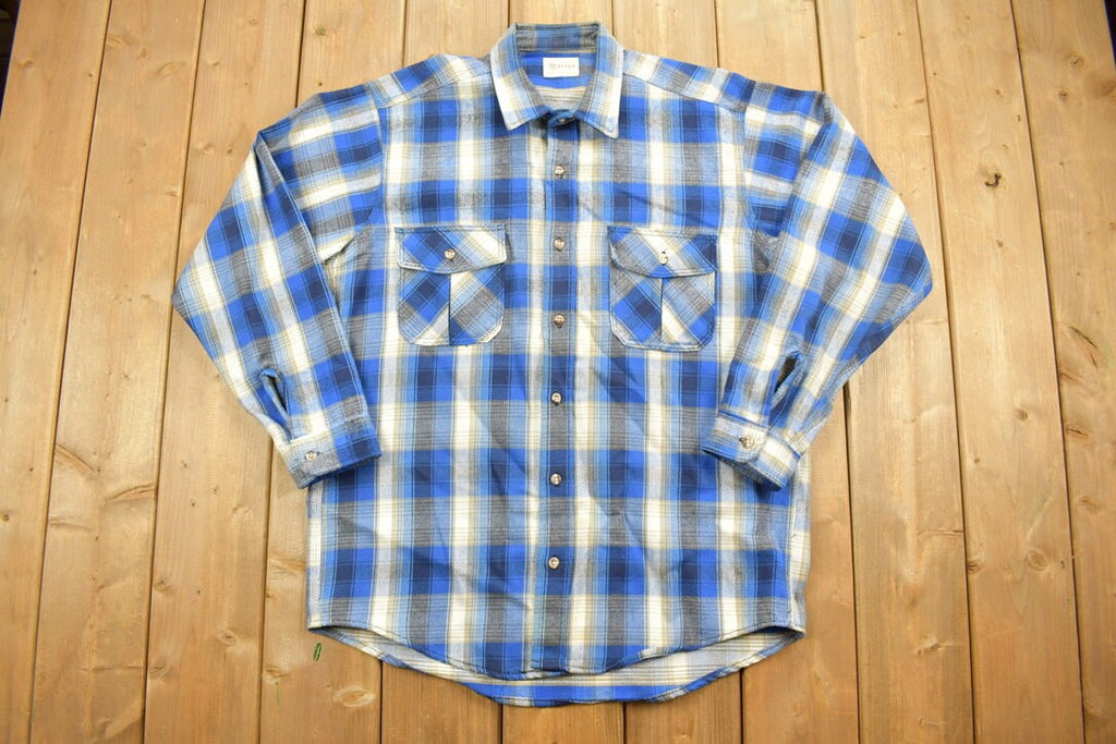 Vintage 1990s Melton Wintermaster Button Up Shirt / Blue Plaid Pattern Print / Outdoors & Wilderness / Fall Winter / Make In USA