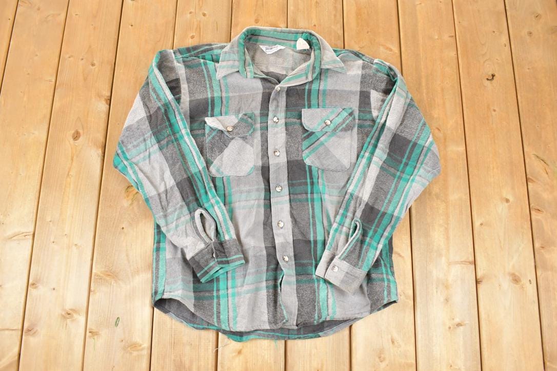 Vintage 1990s Five Brother Plaid Western Style Button Up Shirt Men's L