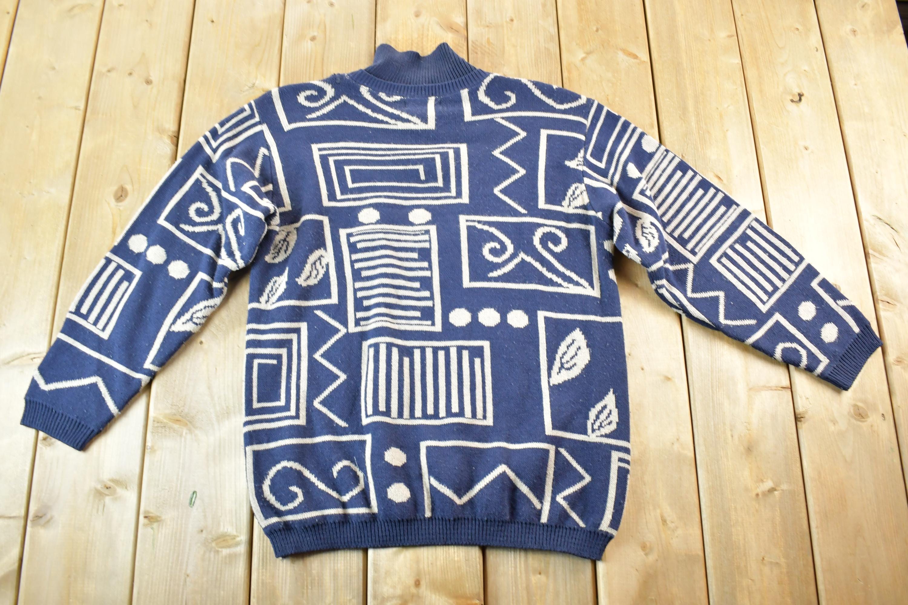 Vintage 1990s Alfred Dunner Knit Abstract Pattern Crewneck Sweater Mens M