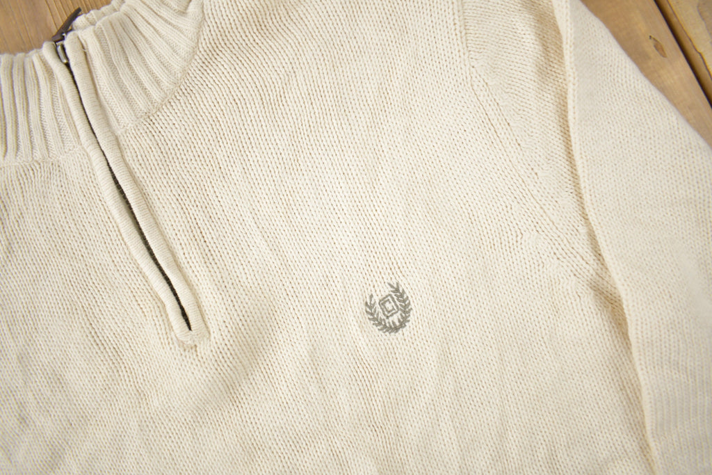 Vintage Y2K Chaps Embroidered Logo Quarter Zip Knit Sweater Size L