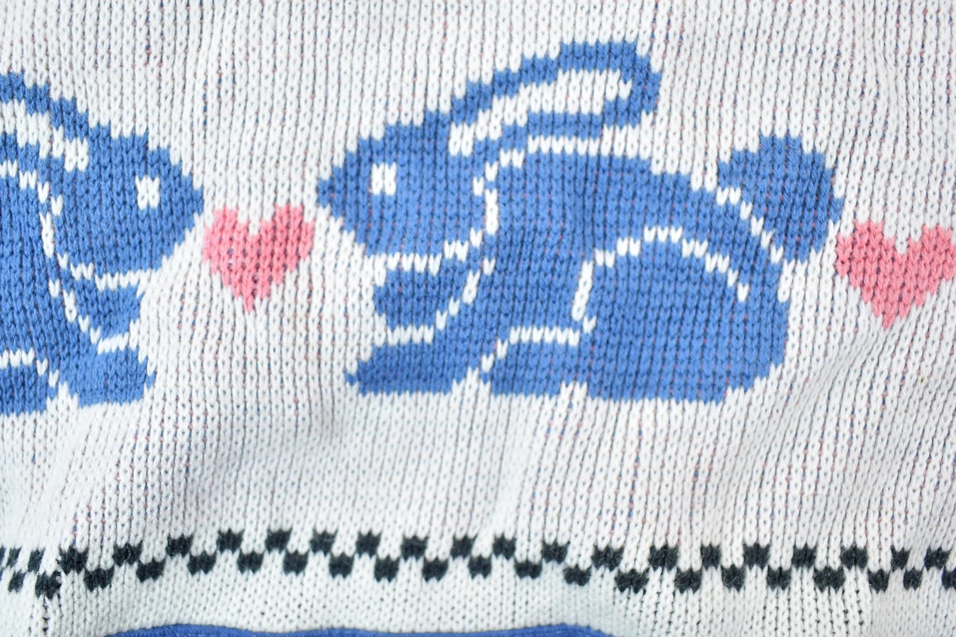 Vintage 1990s Bunny Heart half Knit Double Collar Separate Issue Crewneck