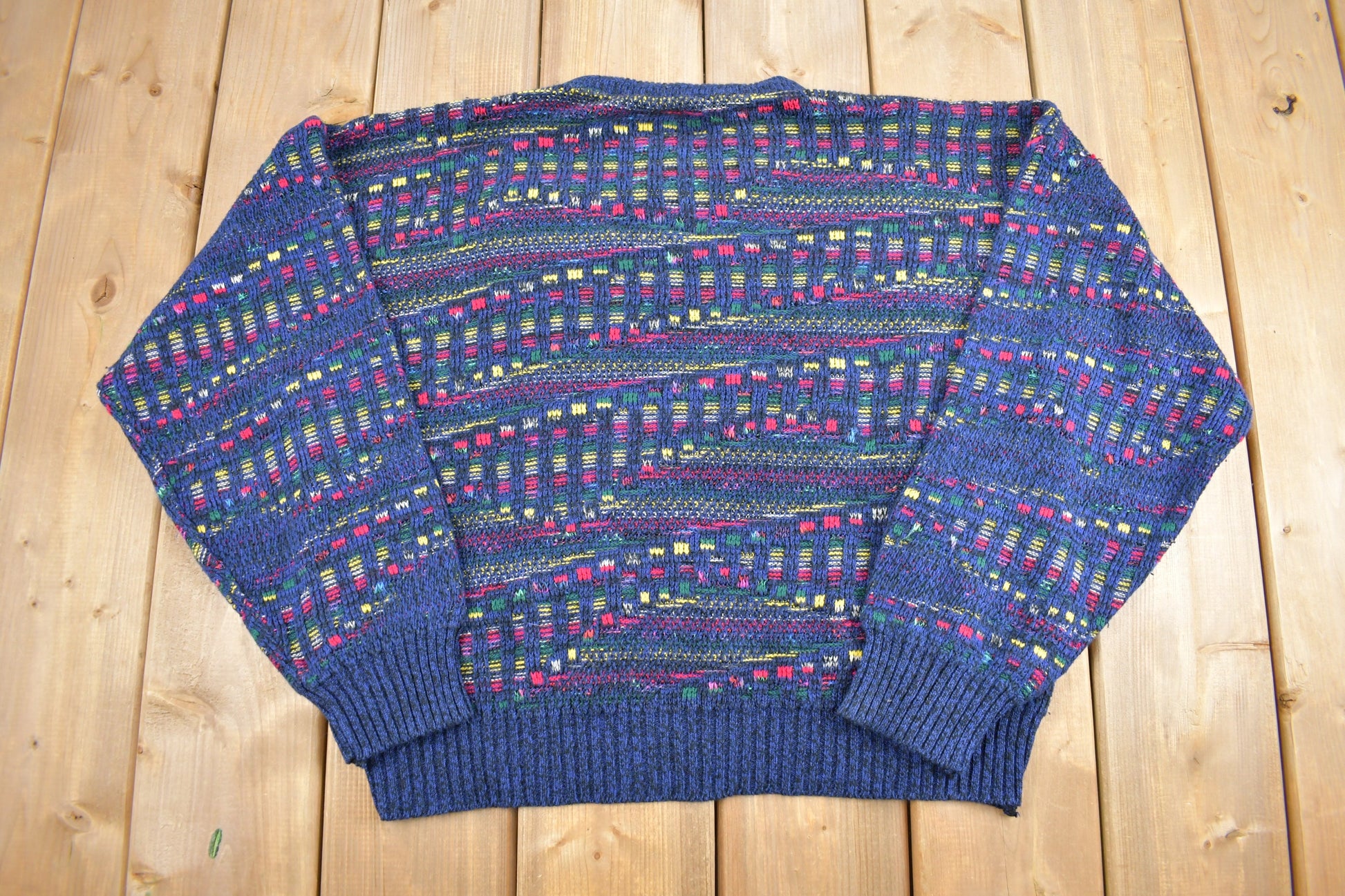 Vintage 1990s 3D Knit Sweater / Vintage 90s Crewneck / Pattern Sweater / Outdoor / Hand Knit / Pullover Sweatshirt /