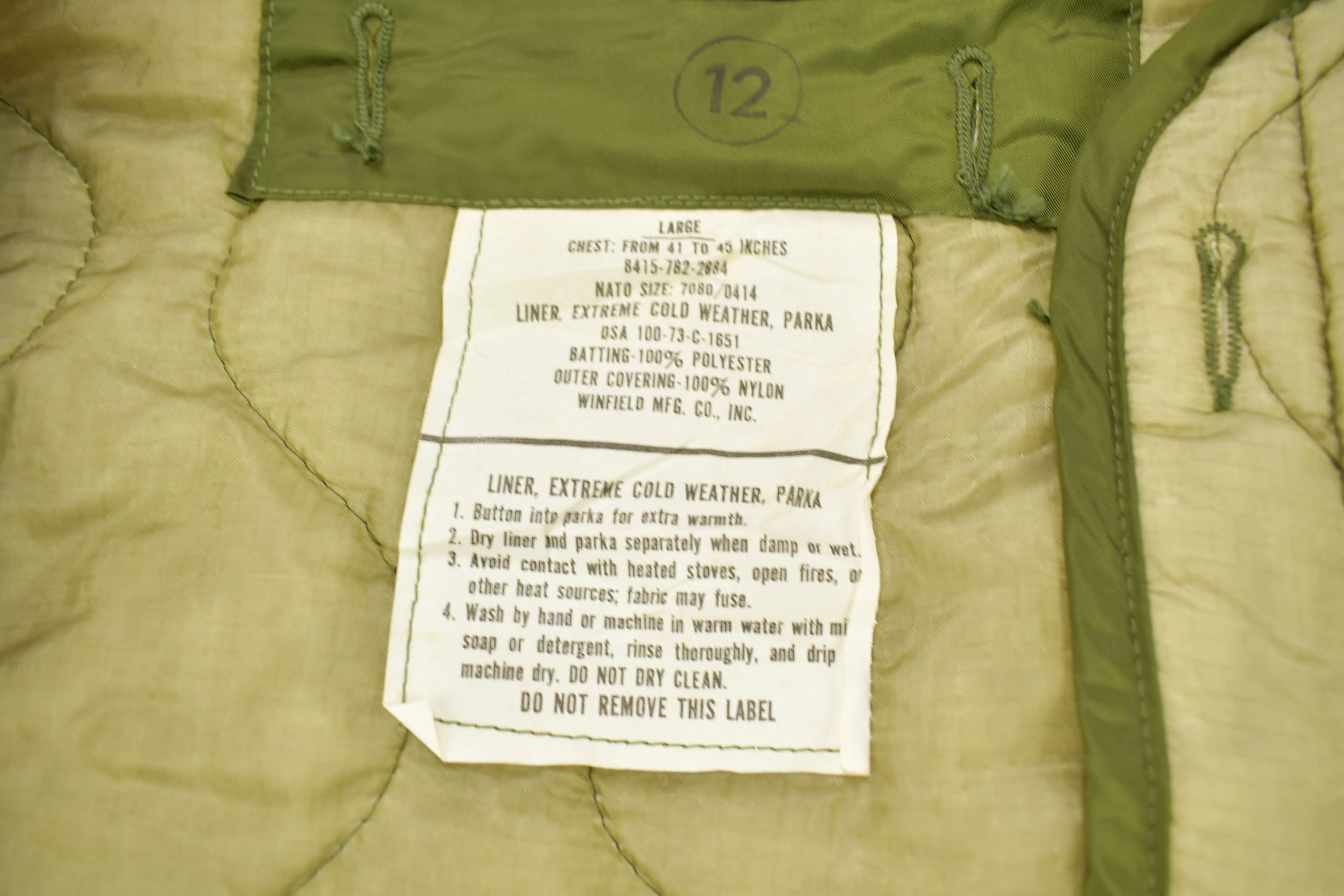 Vintage 1973 M65 Military Jacket Liner Size L