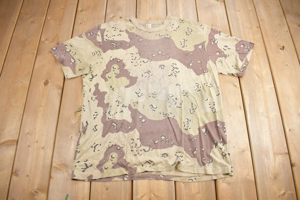 Vintage 1980s American Veteran Graphic Desert Camo T Shirt