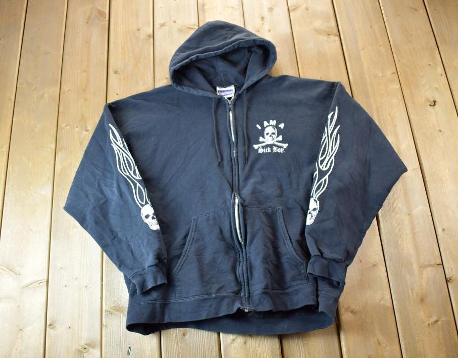 Vintage 1990s Sick Boy Motorcycles Zip Up Hoodie Sweatshirt