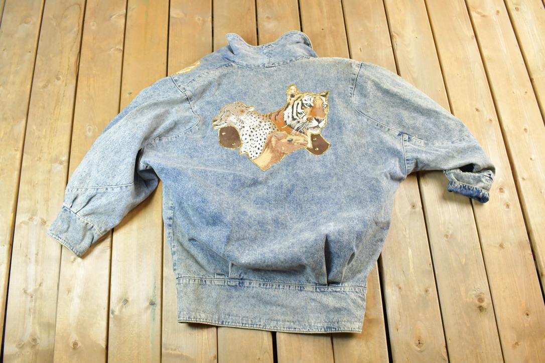Vintage 1980s Studded Tigers and Leopards Jean Jacket Made In USA