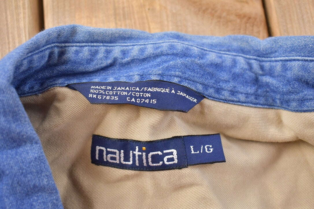 Vintage 1990s Blank Nautica Denim Collar Button Up Shirt