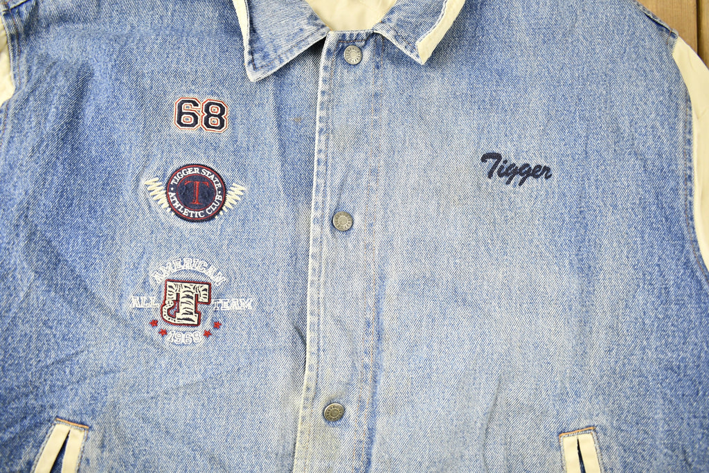 Vintage 1990s Tigger Embroidered Disney Denim Varsity Jacket