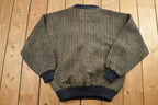 Vintage 1990s Trutus Biancarla Crazy Leather Knit Quarter Button Crewneck Sweater  90s Crewneck  Preppy