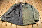 Vintage 1990s Faded Green Quilt Lined Thrashed Carhartt Traditional Jacket Workwear