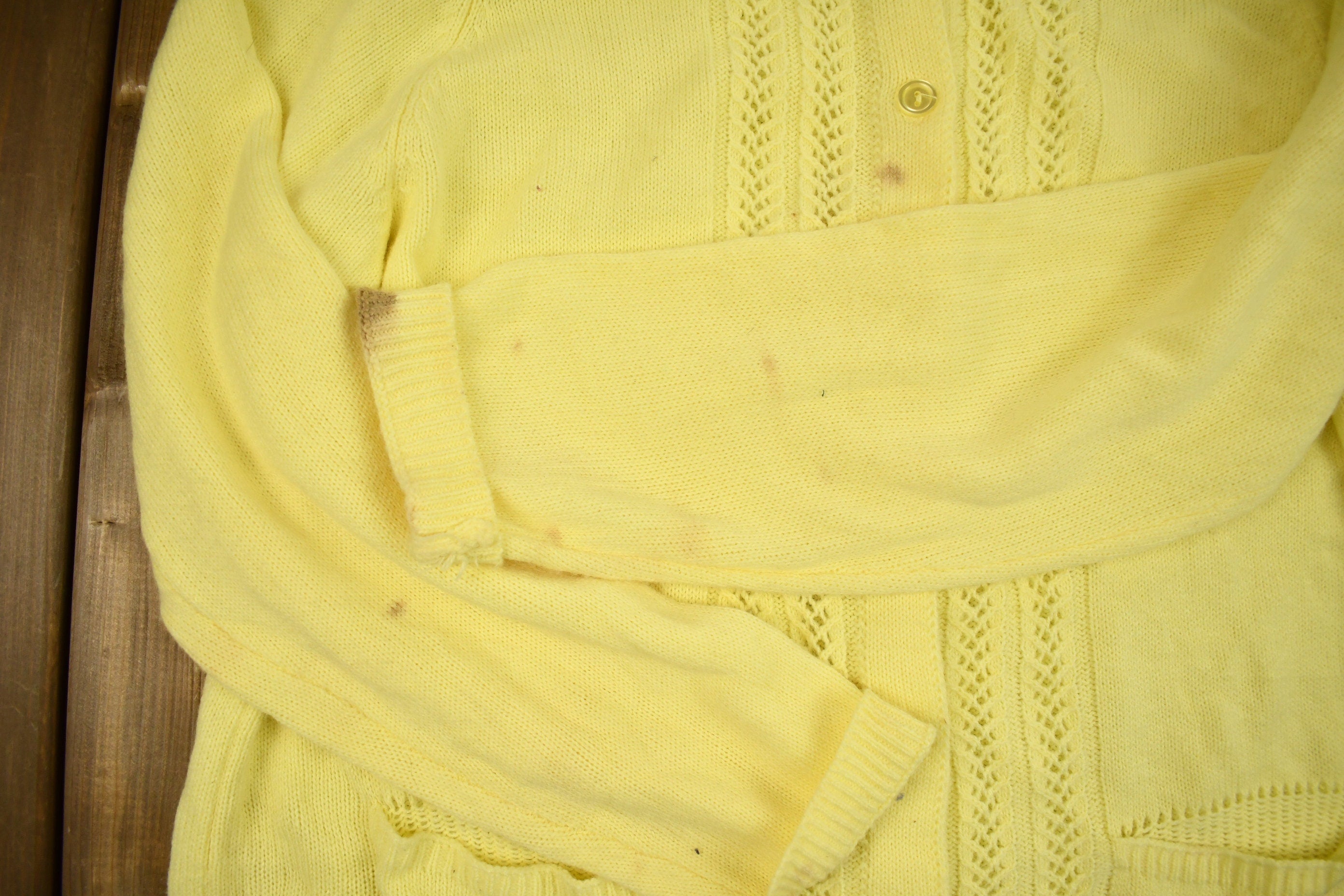 Vintage 1990s National Yellow Acrylic Knit Cardigan Sweater