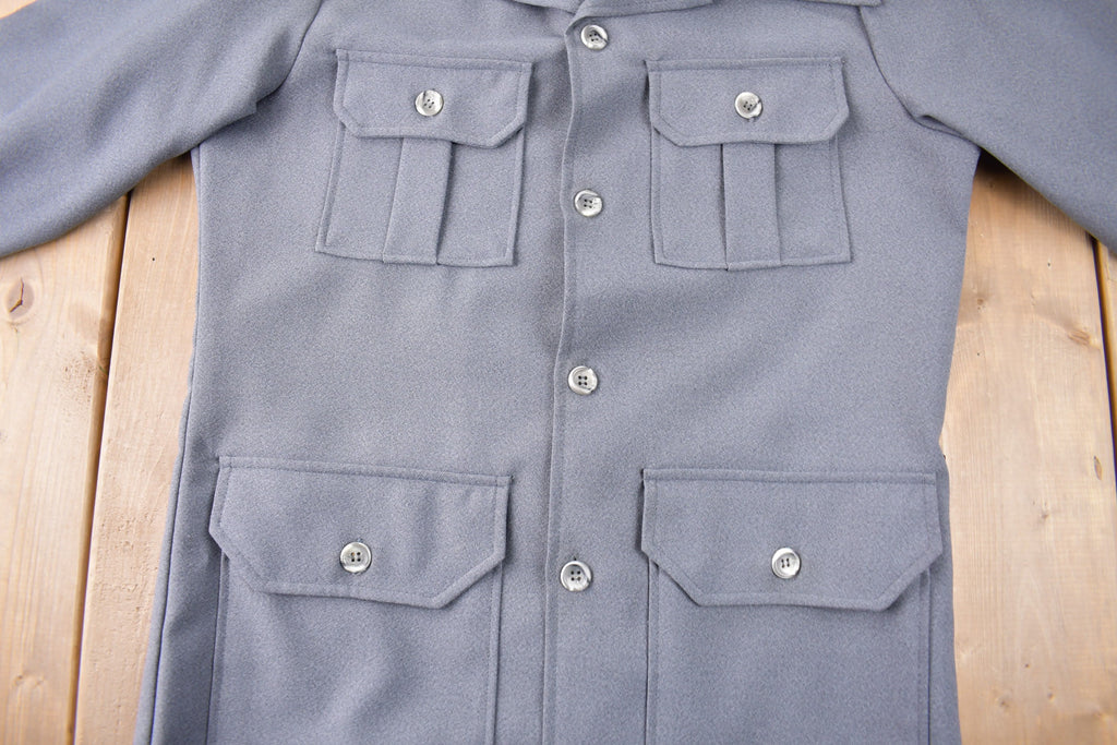 Vintage 1970s Levi's Panatela Tops Grey Western Style Button Up Shirt Made in USA Size L