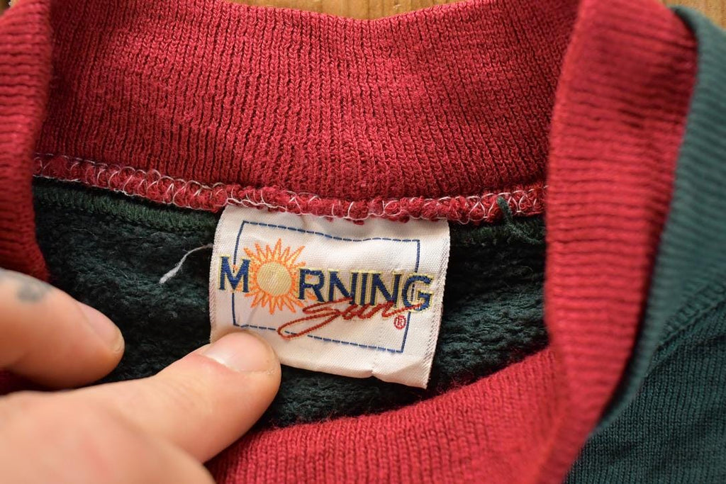 Vintage 1990s Morning Sun Cute Kitty Cat Collared Crewneck Sweatshirt Women's L
