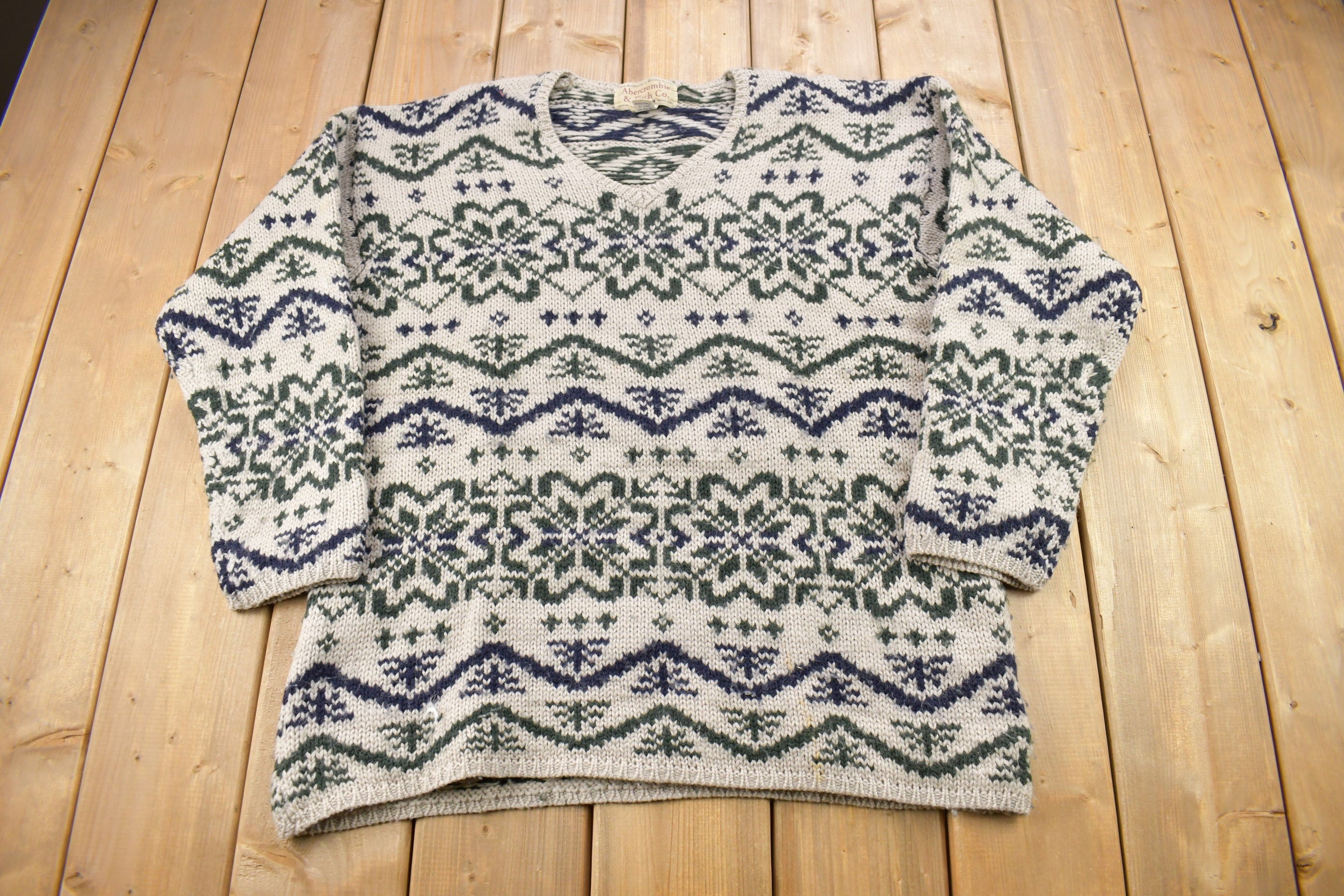 Vintage 1990s Abercrombie & Fitch Co Wool Knitted Crewneck Sweater