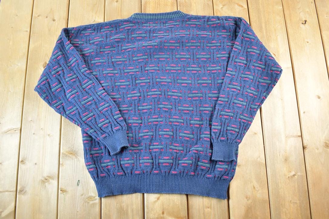 Vintage 1990s Hampton Bay Trading Company Knit Abstract Pattern Crewneck Sweater Mens XL