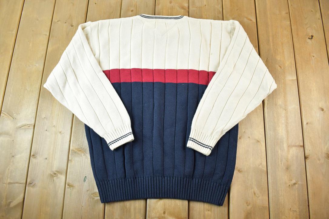 Vintage 1990s Tommy Hilfiger 3D Colored Cable Knit Crewneck Sweater  Vintage 90s Crewneck  Abstract Patterns  Streetwear