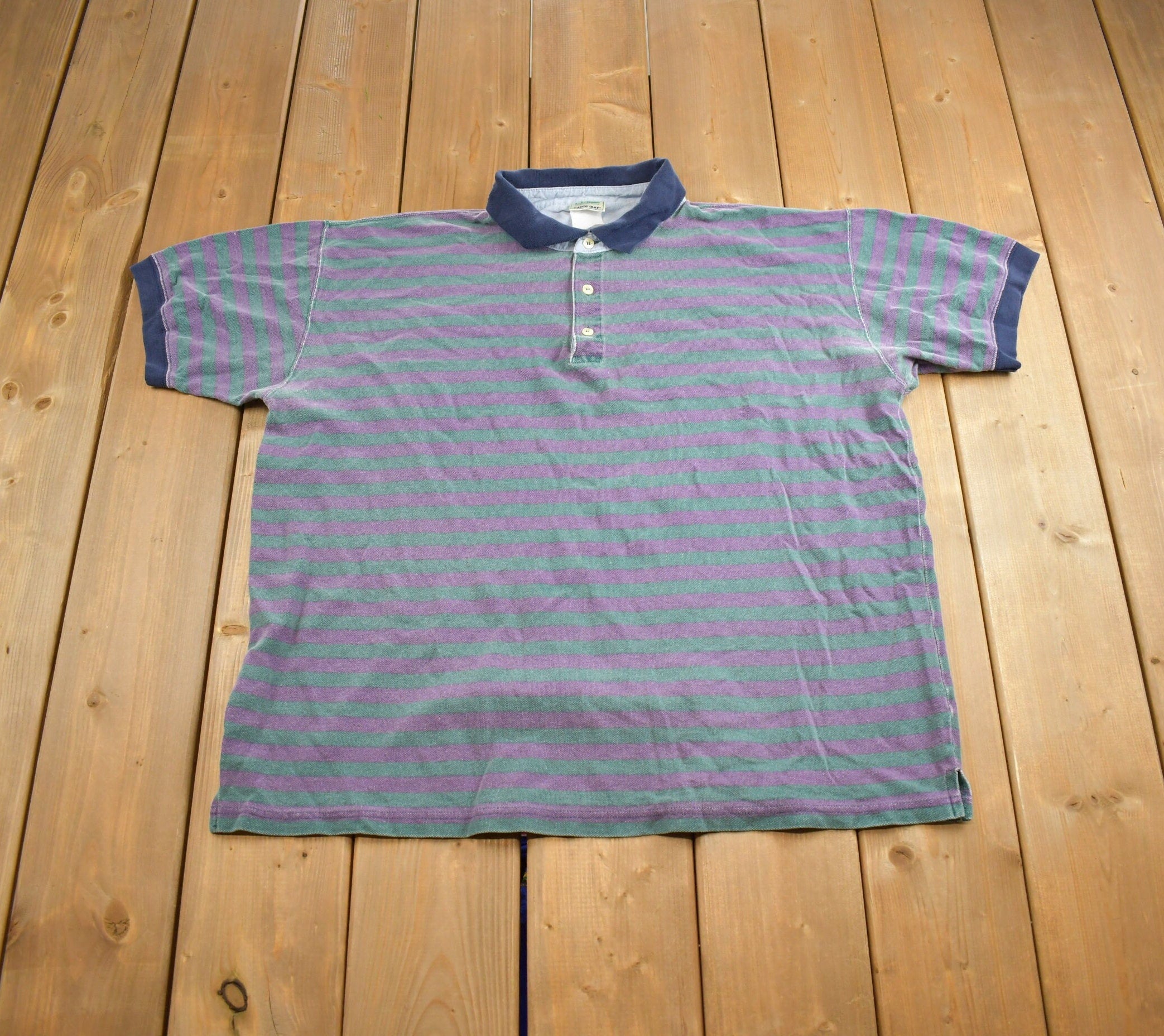 Vintage 1990s L.L Bean Casco Bay Striped Blank Short Sleeve Button Up Shirt