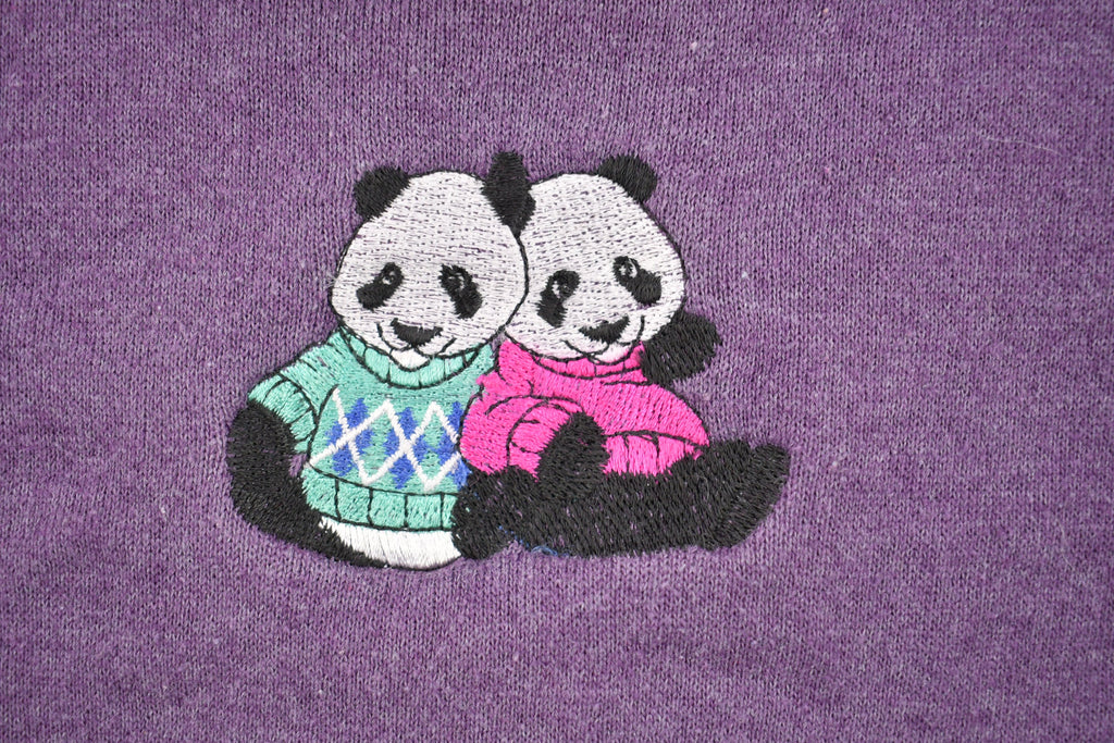 Vintage 1990s Cute Panda Made in USA Embroidered Turtleneck Sweater