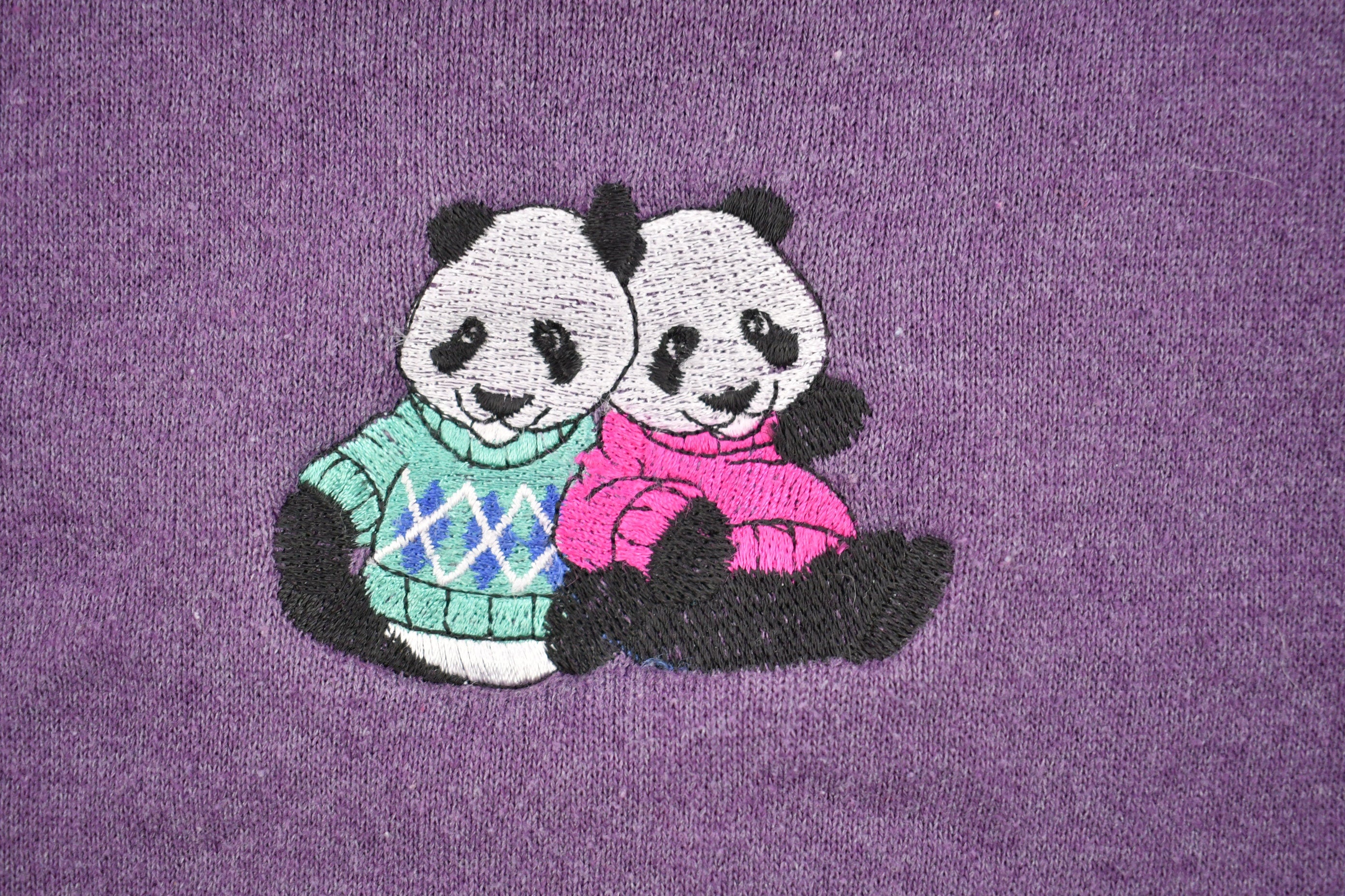 Vintage 1990s Cute Panda Made in USA Embroidered Turtleneck Sweater