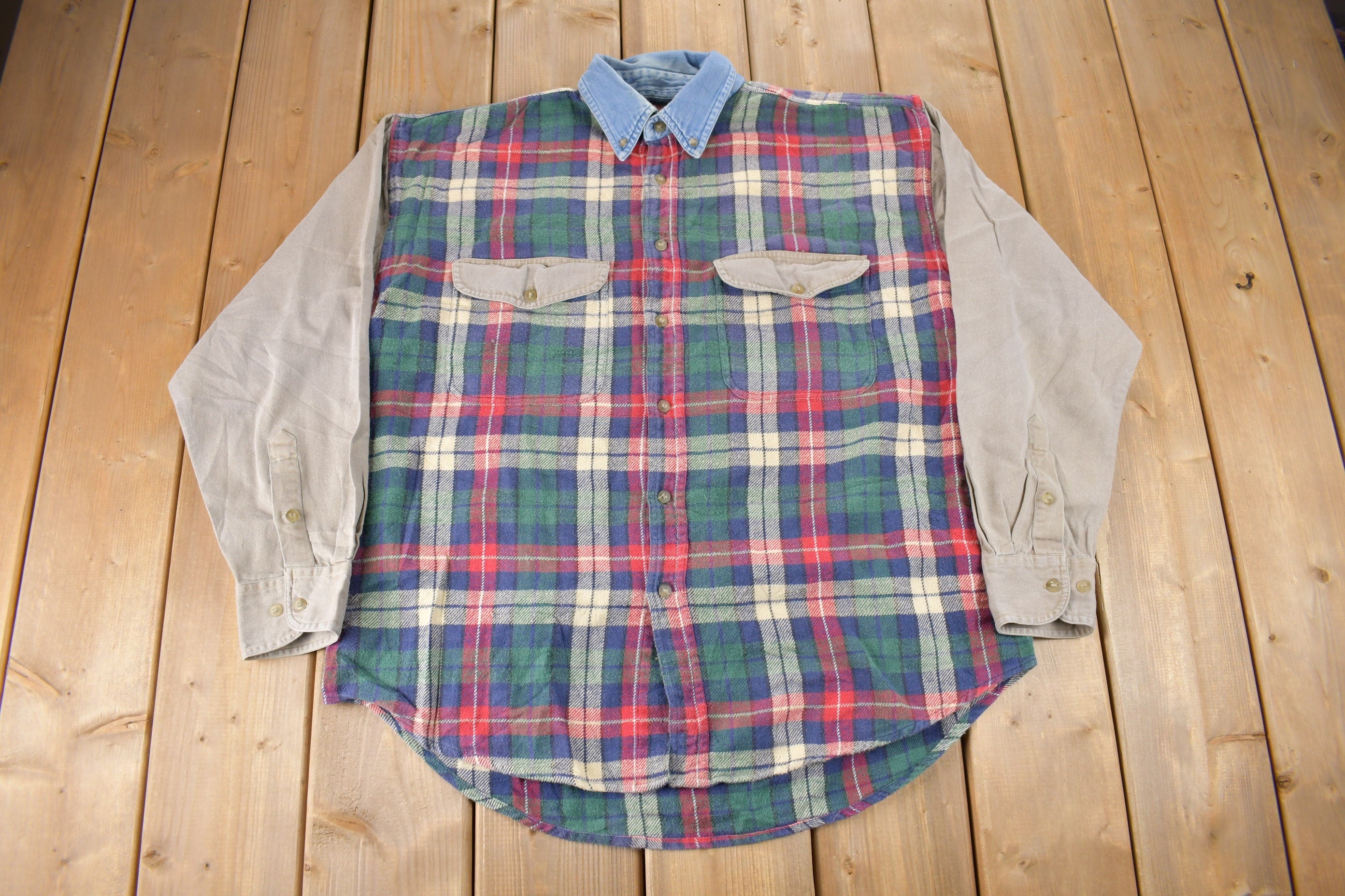 Vintage 1990s Crest Clothing SFS Plaid Body Button Up Flannel Shirt Size L