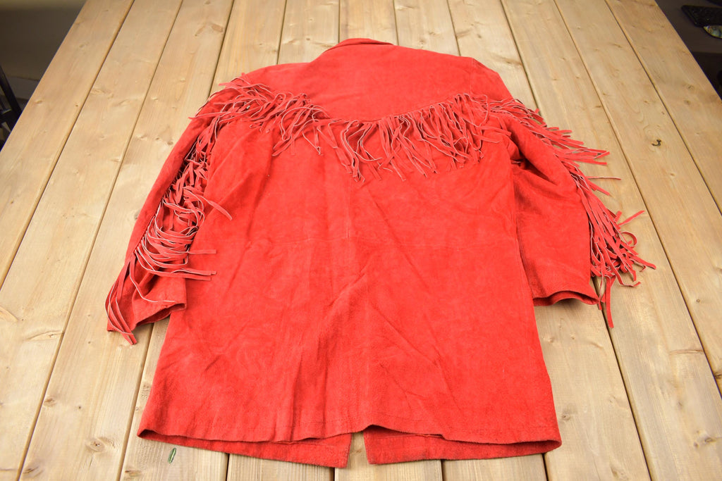 Vintage 1990s Adam Douglass Red Suede Fringe Jacket