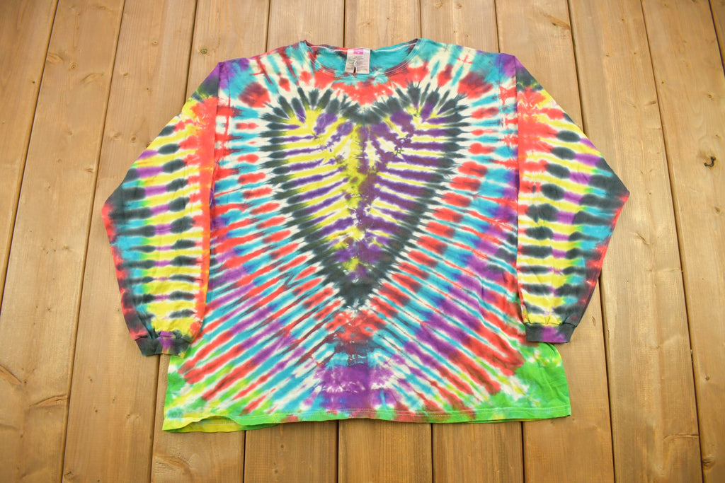 Vintage 1990s Hanes Her Way Tie Dye Heart Graphic Long Sleeve T Shirt