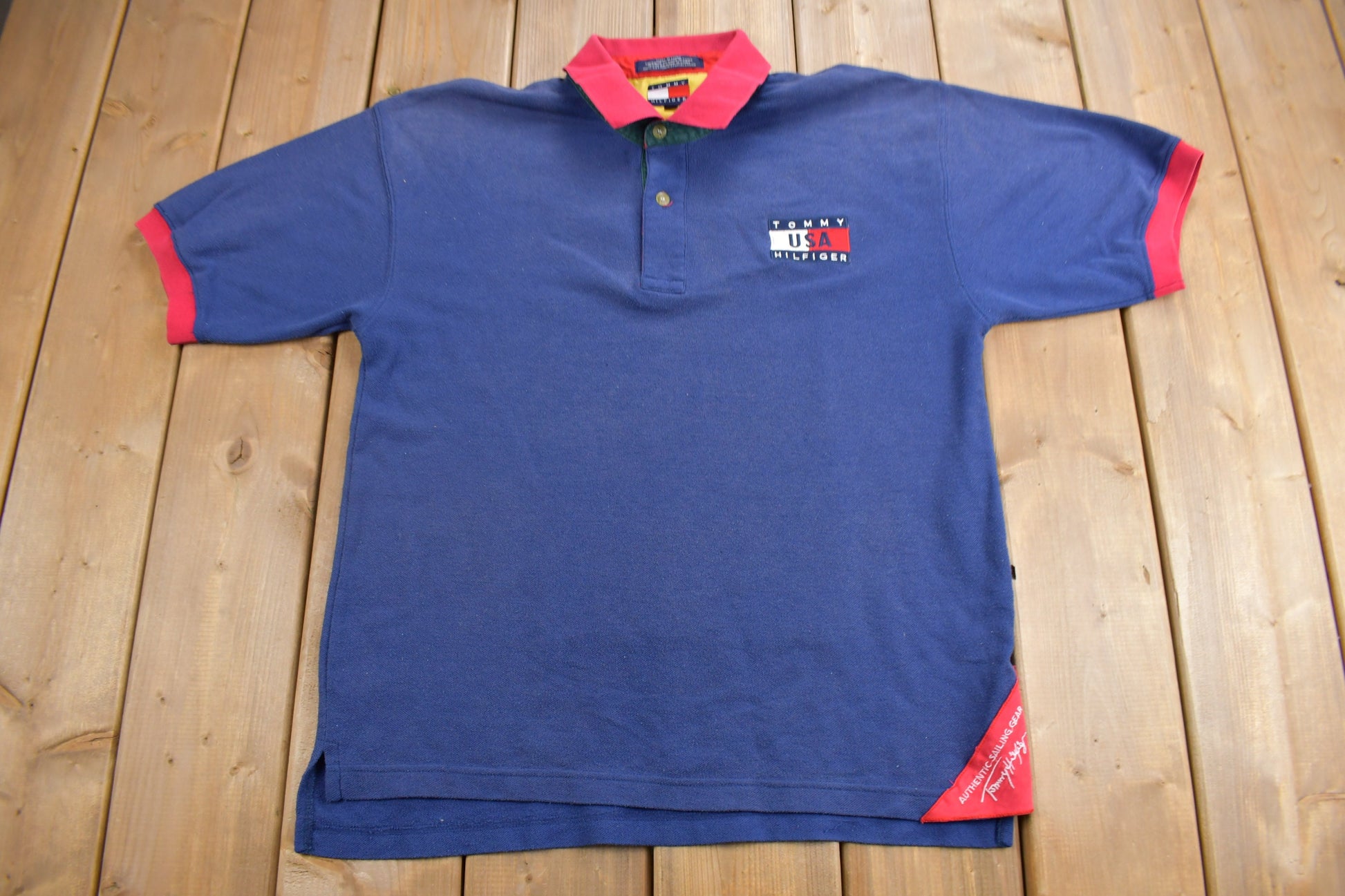 Vintage 1990s Tommy Sailing Gear Embroidered Polo T-Shirt