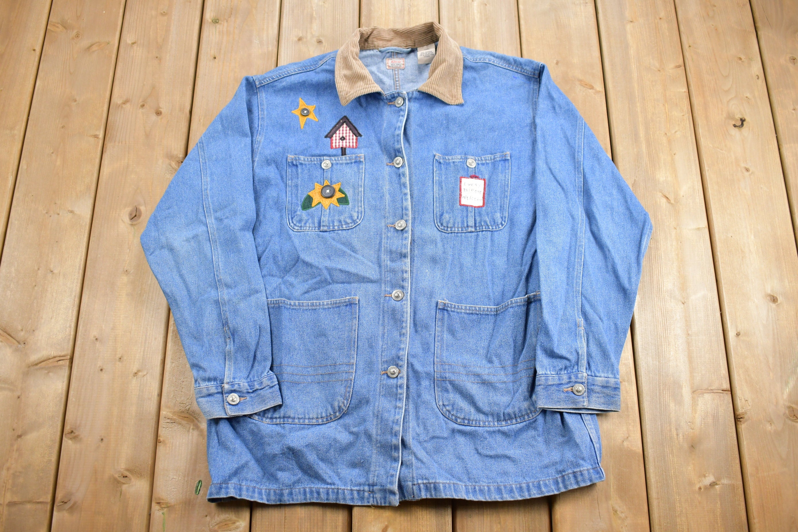 Vintage 1990s Cute Embroidered Denim Chore Jacket