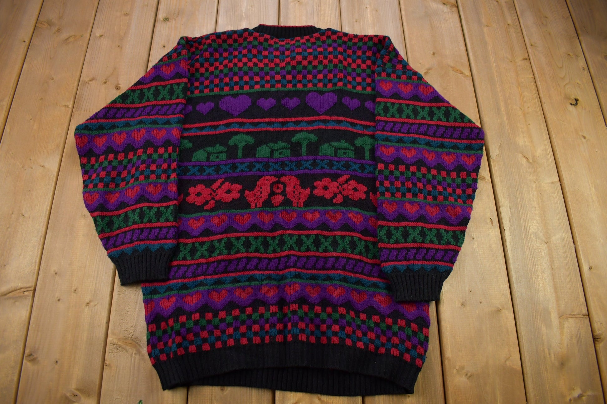 Vintage 1990s Abstract Pattern Knitted Crewneck Sweater / Vintage 1990s Crewneck / All Over Pattern / Colorful Sweatshirt / Made In USA