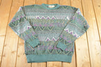 Vintage 1990s London Fog Knit Crewneck Shirt Mens M / 90's Abstract Pattern 3D Knitted Sweatshirt