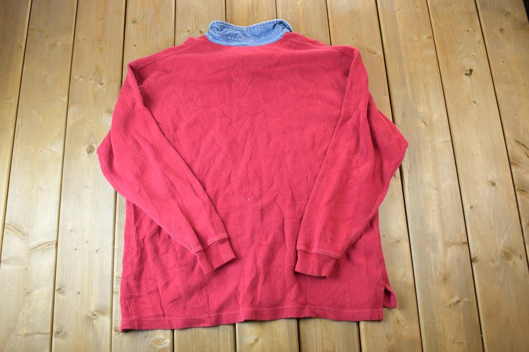 Vintage 1990s American Eagle Corduroy Denim Collar Quarter Button Up Shirt