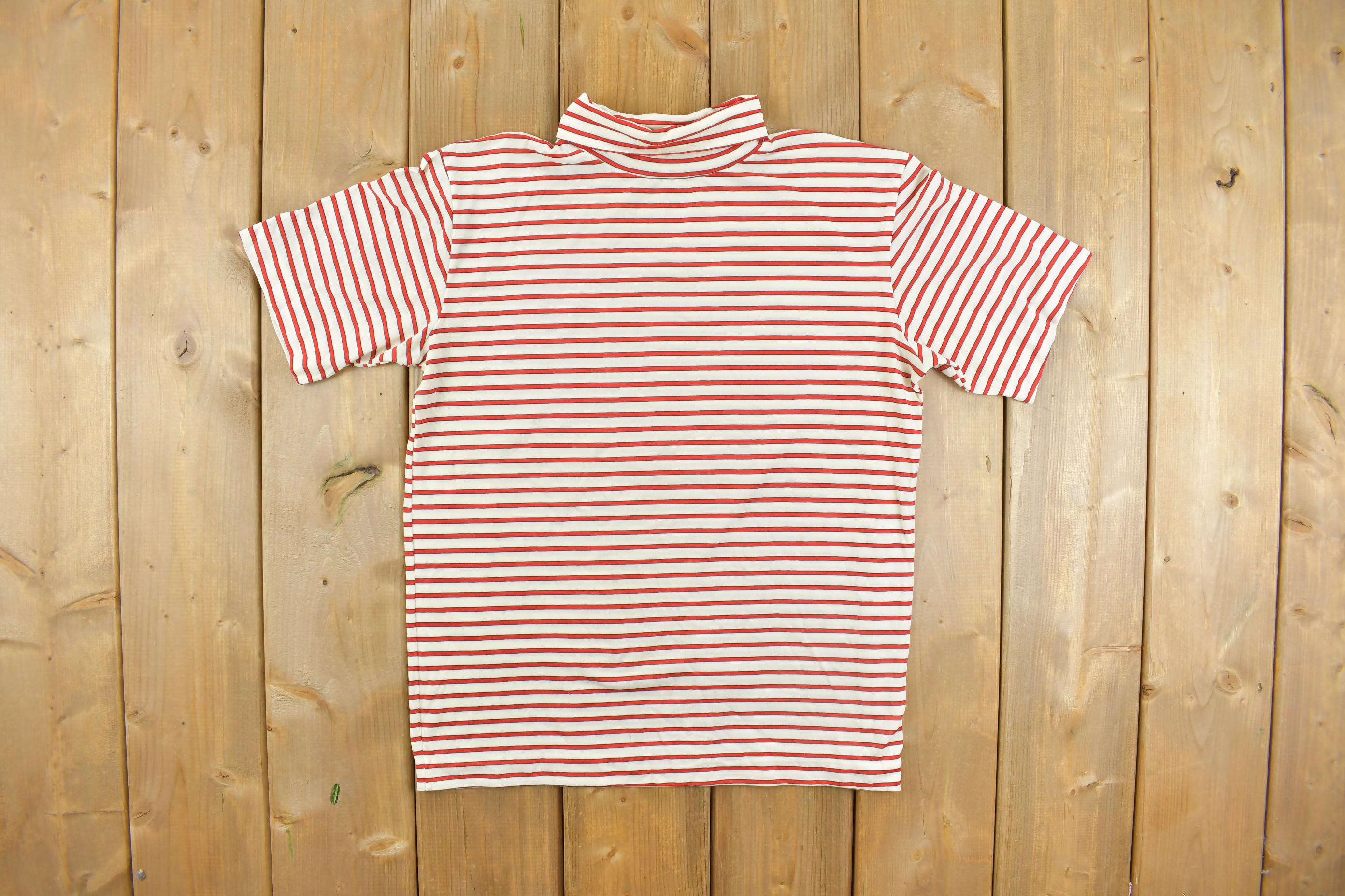 Vintage 1980s Striped Short Sleeve Turtleneck Shirt