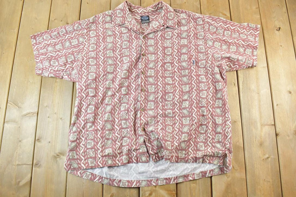 Vintage 1990s Aztec Cotton Button Up Shirt / Vintage Flannel / Plaid Button Up / Cowboy Shirt / Preppy Button Up