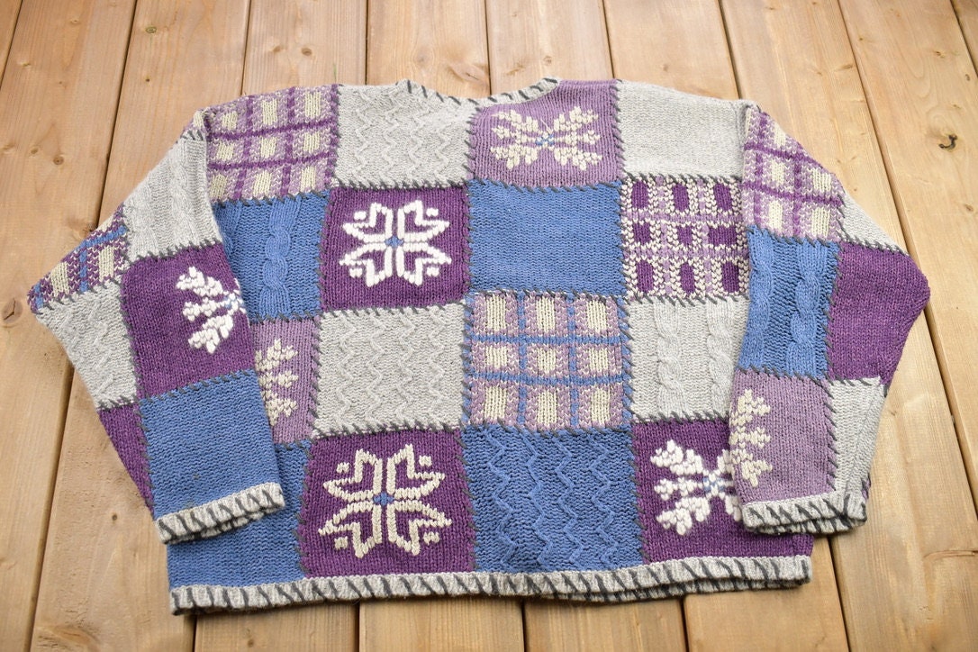 Vintage 1990s Christopher & Banks Knitted Patchwork Blazer Sweater