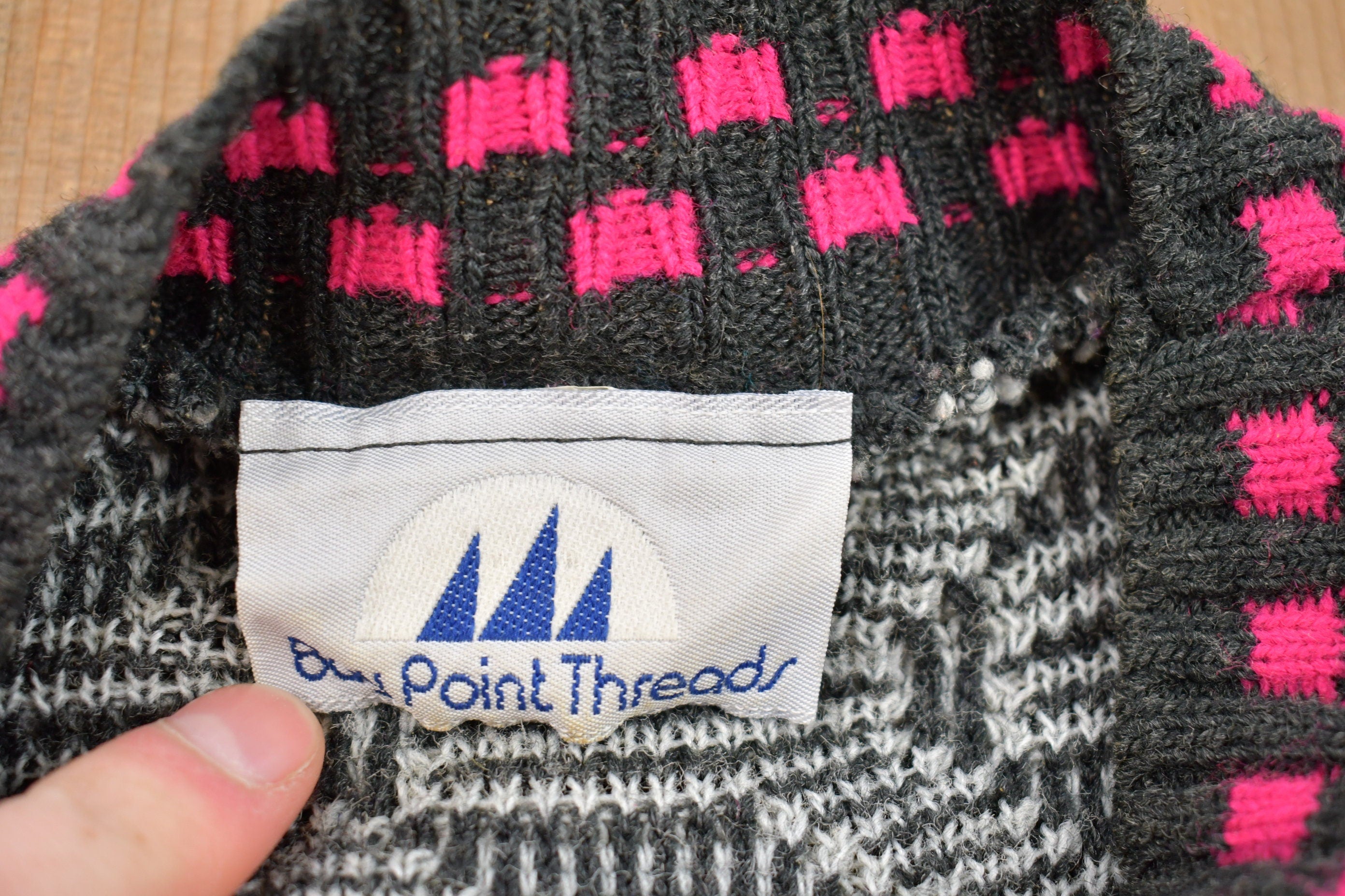 Vintage 1990s Bay Point Threads Aztec Knitted Crewneck Sweater