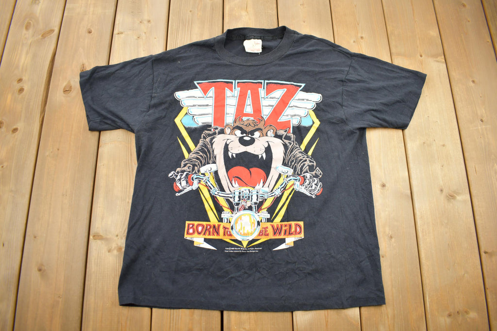 Vintage 1989 Taz Born To Be Wild Biker Graphic Looney Tunes T-Shirt