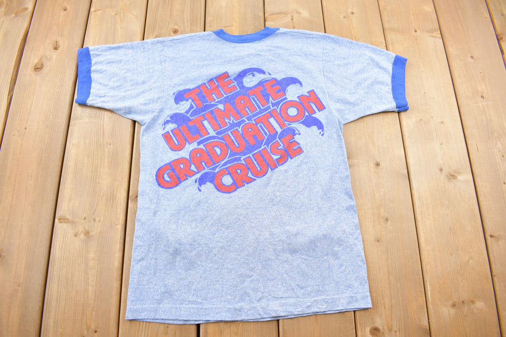 Vintage 1986 Senior Splash The Ultimate Graduation Cruise Single Stitch Graphic Ringer T-Shirt Made In USA
