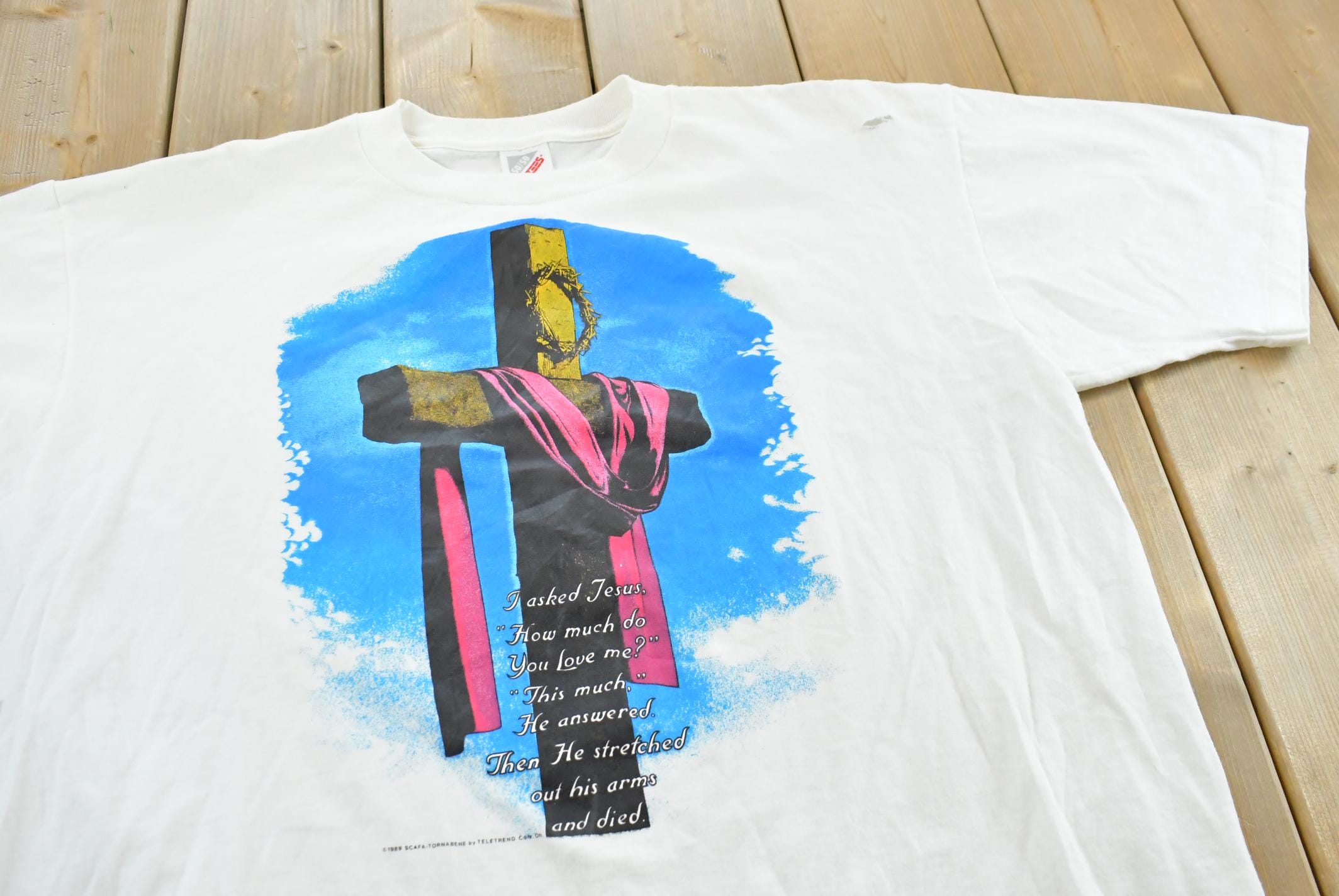 Vintage 1989 Jesus Christ Cross Love Me T-Shirt Men's XL