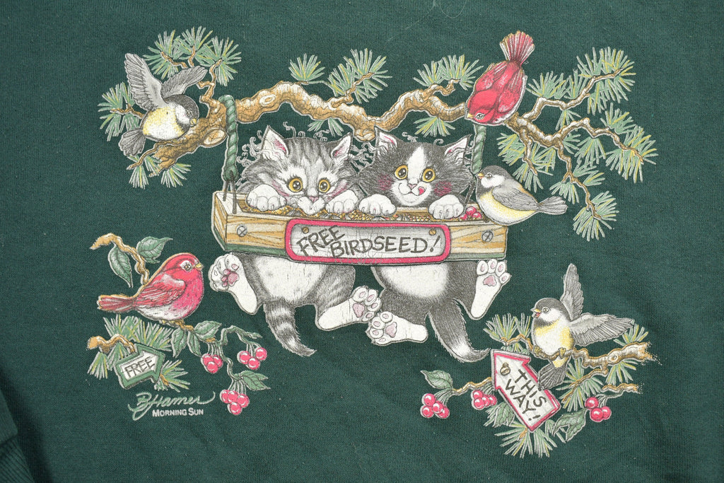Vintage 1990s Morning Sun Floral Cats Crewneck