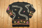 Vintage 1990s Abstract Floral Knit Crewneck Sweater
