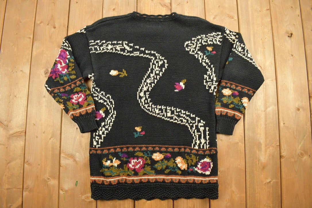 Vintage 1990s Abstract Floral Knit Crewneck Sweater