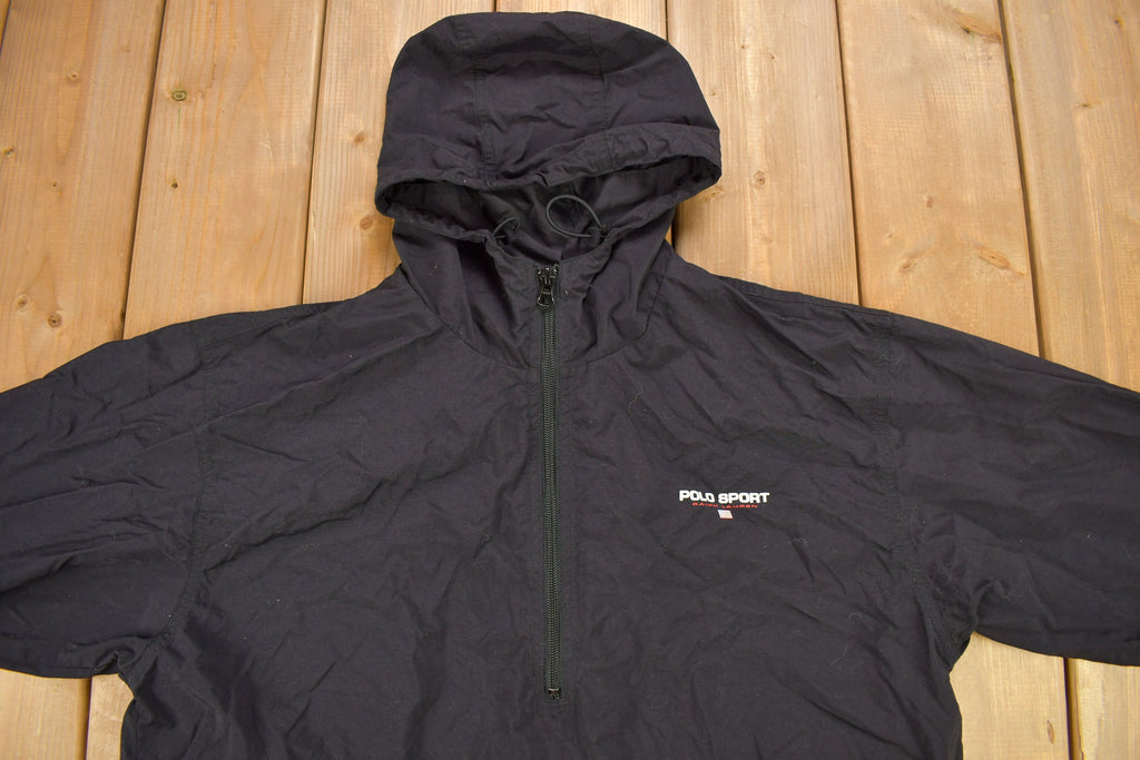 Vintage 1990s Polo Sport Ralph Lauren Black Quarter Zip Windbreaker