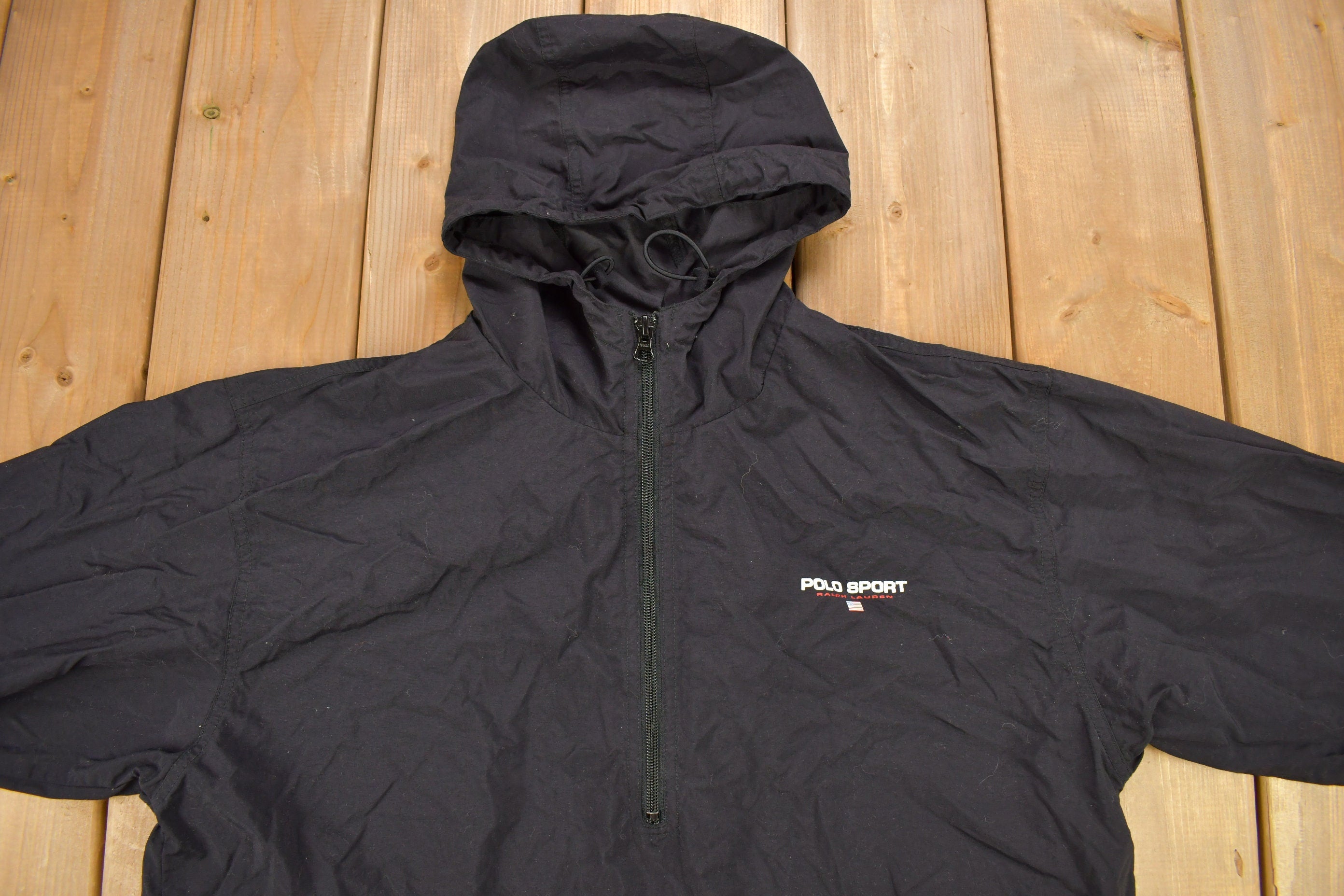 Vintage 1990s Polo Sport Ralph Lauren Black Quarter Zip Windbreaker