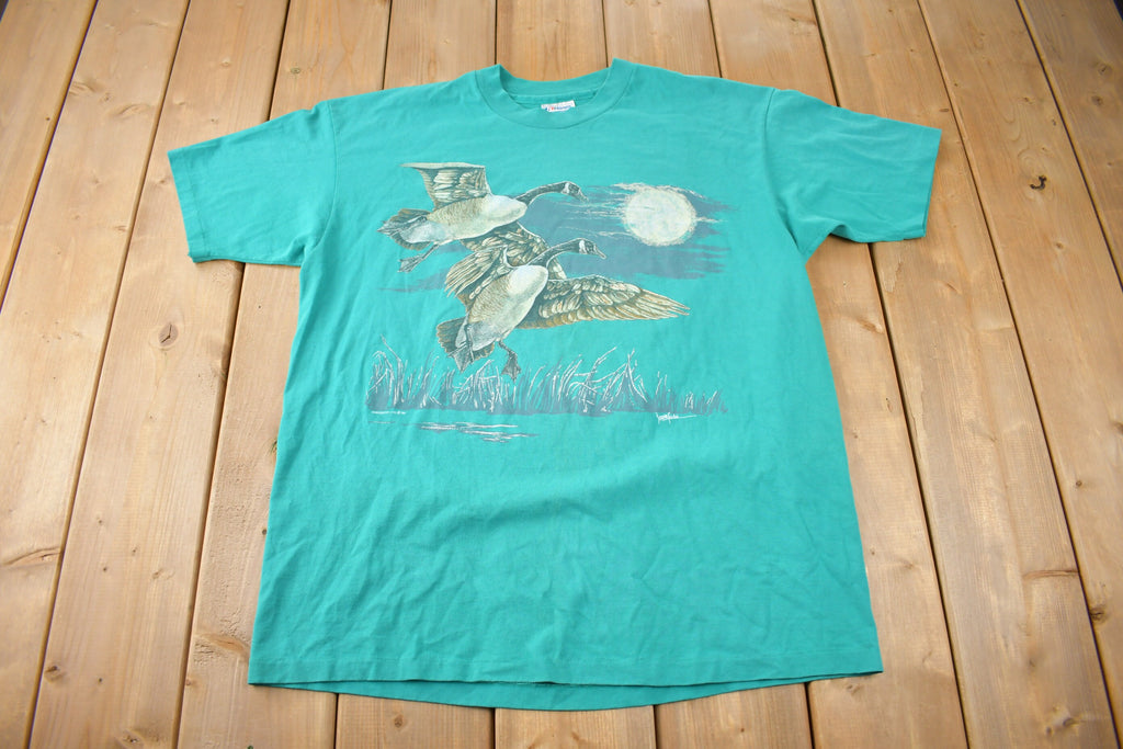 Vintage 1980s Canadian Goose Theme Single Stitch Graphic T-Shirt Made In USA
