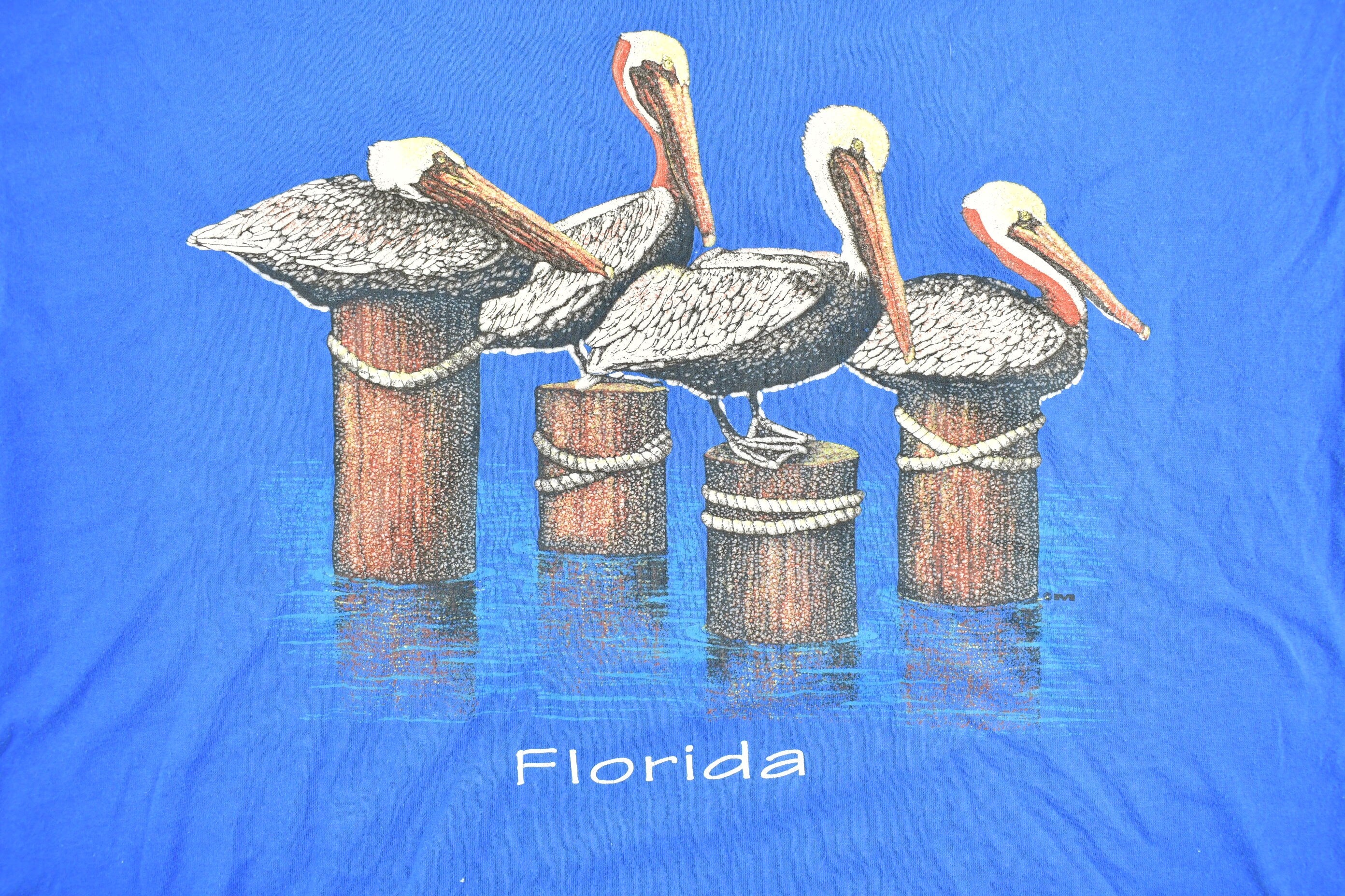 Vintage 1990s Blue Florida Pelican Souvenir T Shirt Streetwear