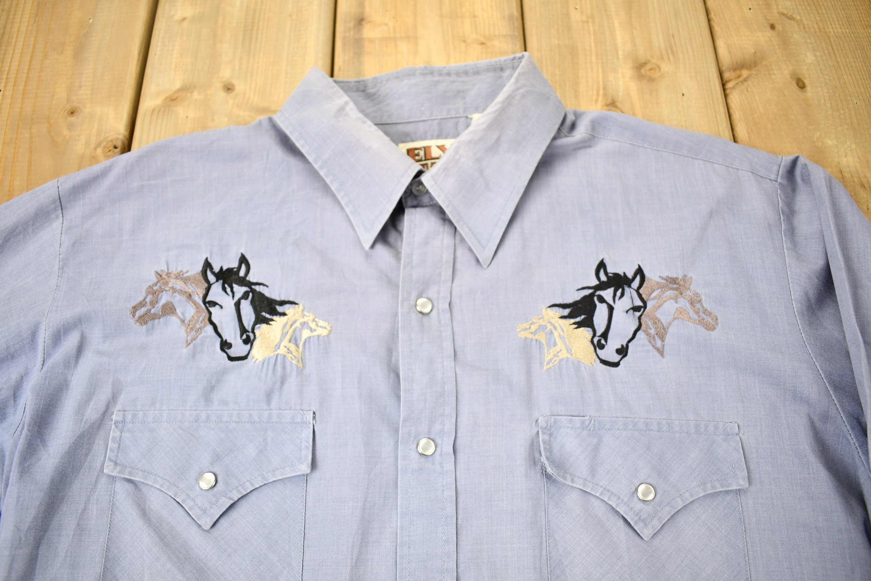 Vintage 1990s Ely Cattleman Horse Graphic Western Style Button Up Shirt  1990s Shirt  Embroidered  Cowboy Shirt  Rodeo Shirt