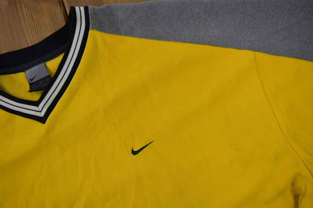 Vintage Y2K Nike Mini Swoosh Yellow Jersey Style T Shirt Size XL